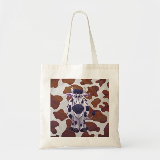 Wild me Cow Brown and White Print Tote Bag (Front)