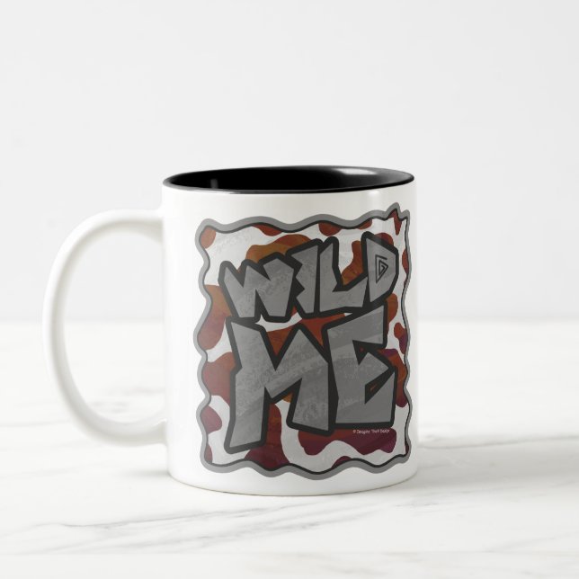 Wild me Cow Brown and White Print Two-Tone Coffee Mug (Left)