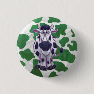 Wild Me Cow Green and White Print 1 Inch Round Button