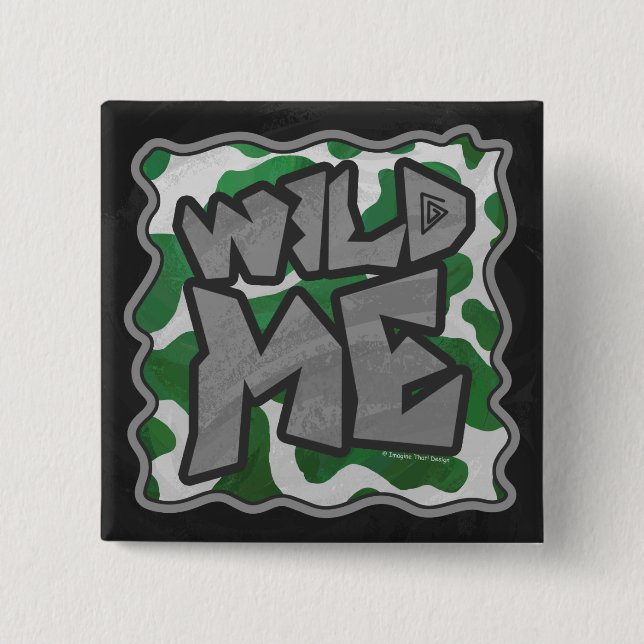 Wild Me Cow Green and White Print 2 Inch Square Button (Front)