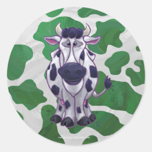 Wild Me Cow Green and White Print Classic Round Sticker
