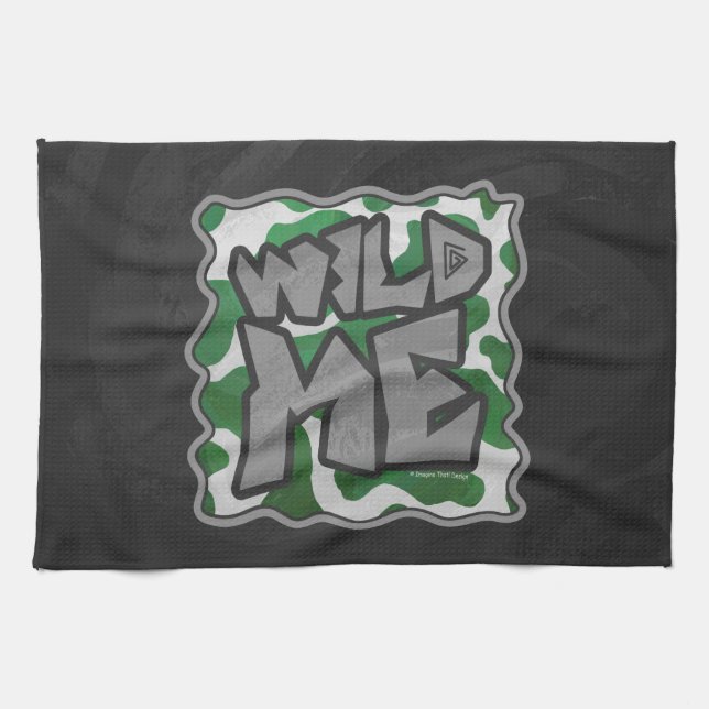 Wild Me Cow Green and White Print Kitchen Towel (Horizontal)