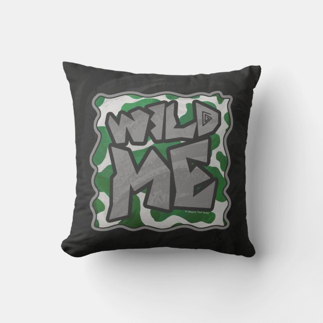 Wild Me Cow Green and White Print Throw Pillow (Front)