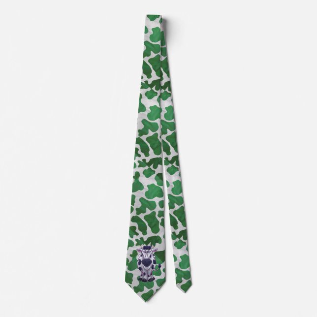Wild Me Cow Green and White Print Tie (Front)