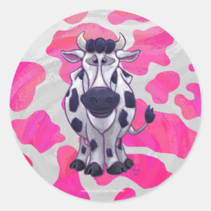 Wild Me Cow Pink and White Classic Round Sticker