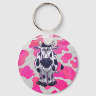 Wild Me Cow Pink and White Keychain