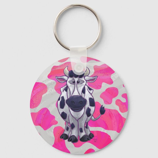 Wild Me Cow Pink and White Keychain (Front)