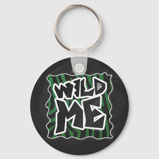 Wild Me Green and Black Zebra Pattern Keychain (Front)