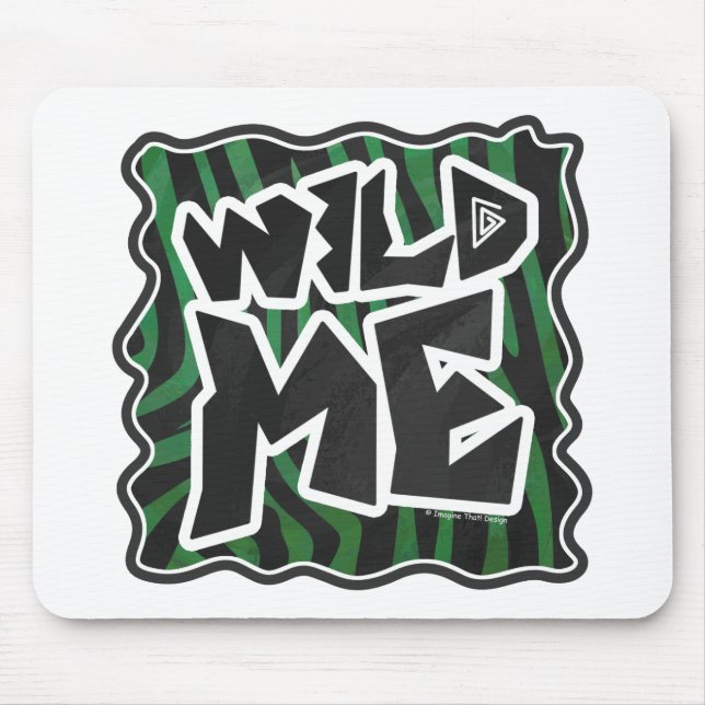 Wild Me Green and Black Zebra Pattern Mouse Pad (Front)
