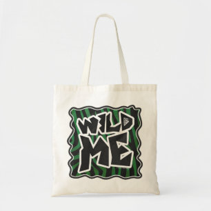 Wild Me Green and Black Zebra Pattern Tote Bag