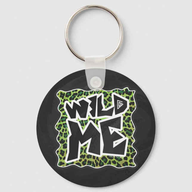 Wild Me Leopard Black and Green Design Keychain (Front)