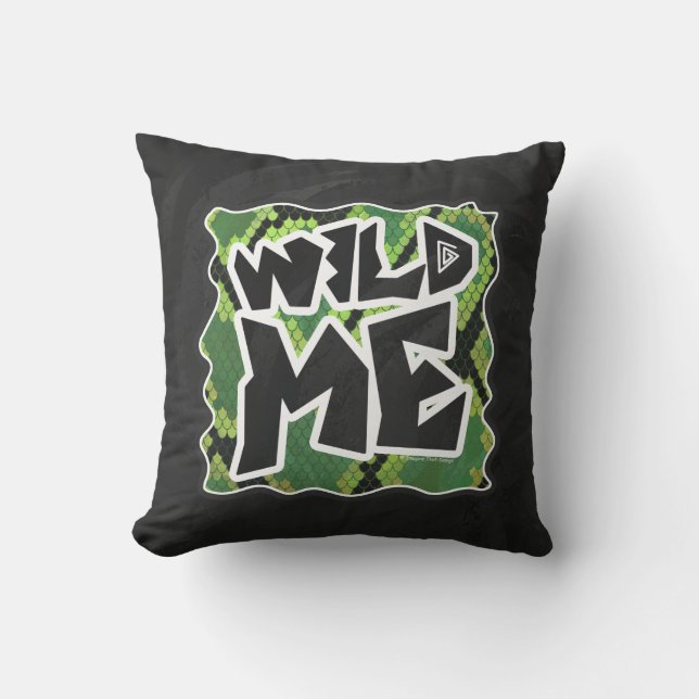 Wild Me Snake Black and Green Print Throw Pillow (Front)