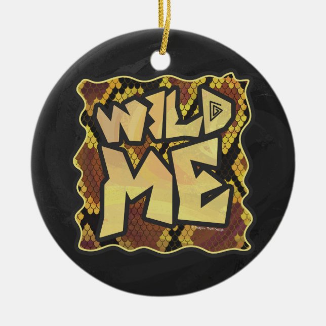 Wild Me Snake Brown and Gold Print Ceramic Ornament (Front)