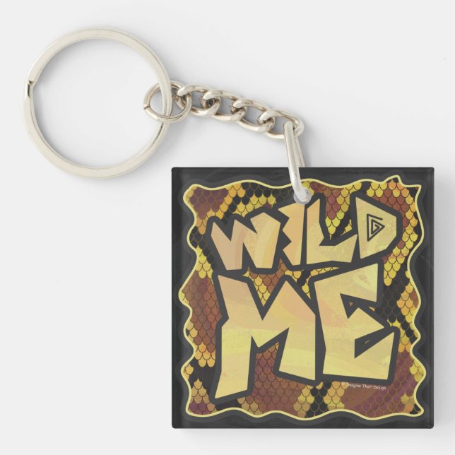 Wild Me Snake Brown and Gold Print Keychain (Front)