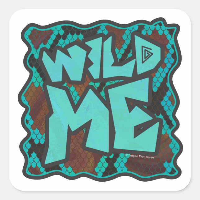 Wild Me Snake Brown and Teal Print Square Sticker (Front)