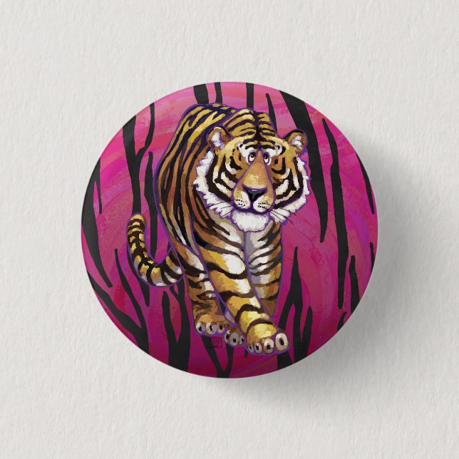 Wild Me Tiger Black and Pink 1 Inch Round Button (Front)