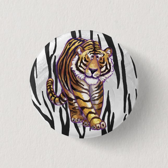 Wild Me Tiger Black and White Print 1 Inch Round Button (Front)