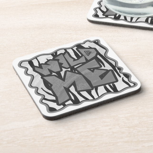 Wild Me Tiger Black and White Print Coaster (Left Side)