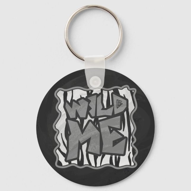 Wild Me Tiger Black and White Print Keychain (Front)
