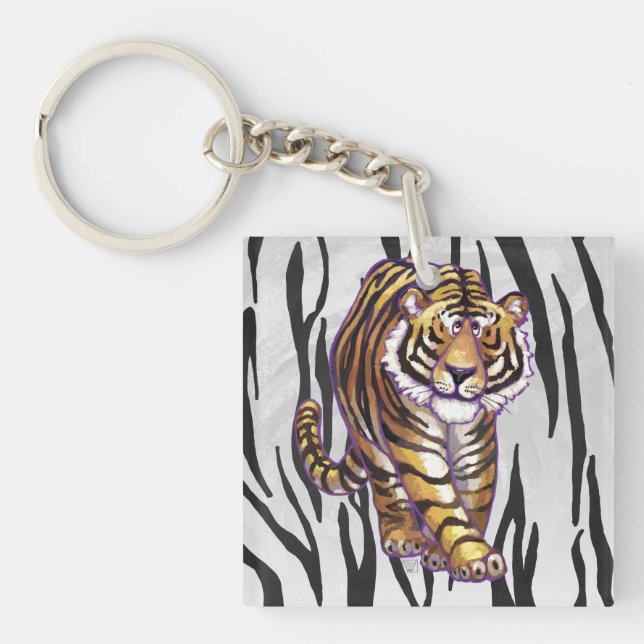 Wild Me Tiger Black and White Print Keychain (Front)