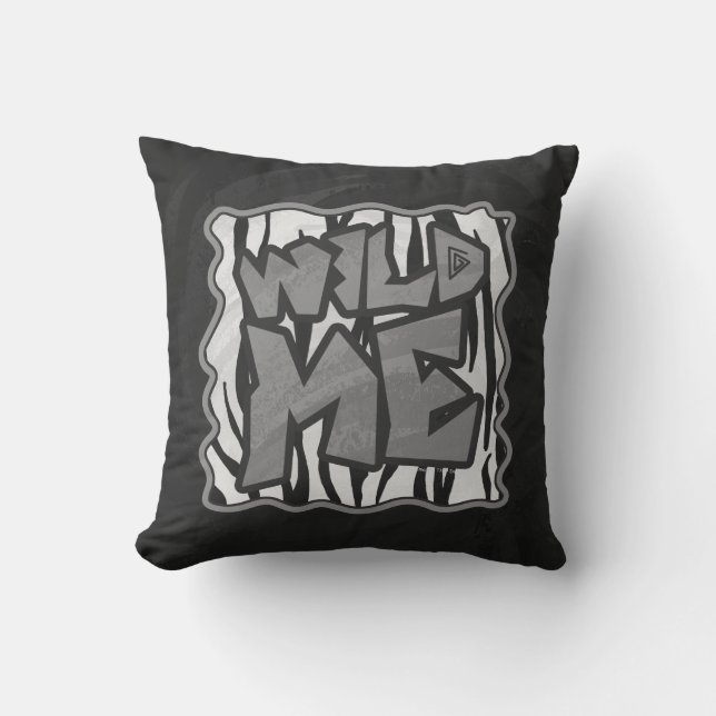 Wild Me Tiger Black and White Print Throw Pillow (Front)