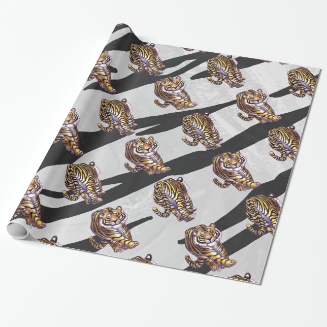 Wild Me Tiger Black and White Print Wrapping Paper (Unrolled)