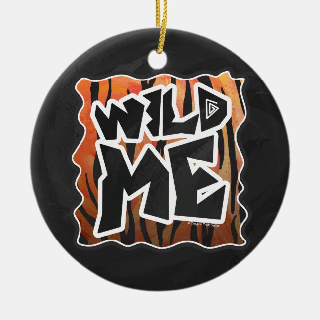 Wild Me Tiger Hot orange and Black Print Ceramic Ornament (Front)