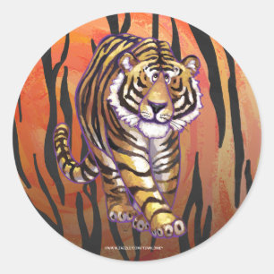 Wild Me Tiger Hot orange and Black Print Classic Round Sticker