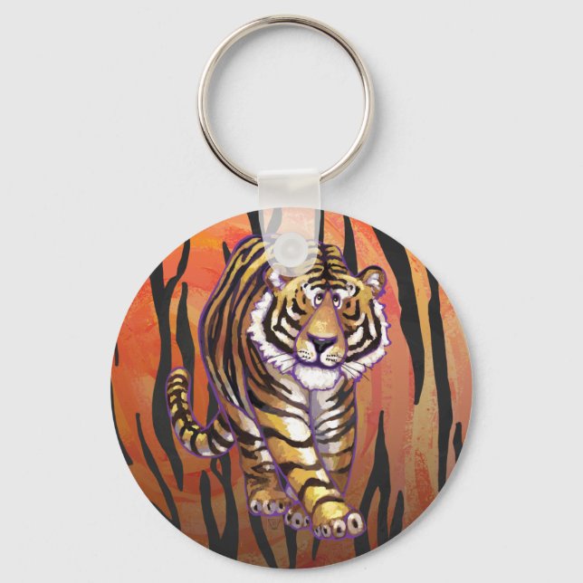 Wild Me Tiger Hot orange and Black Print Keychain (Front)