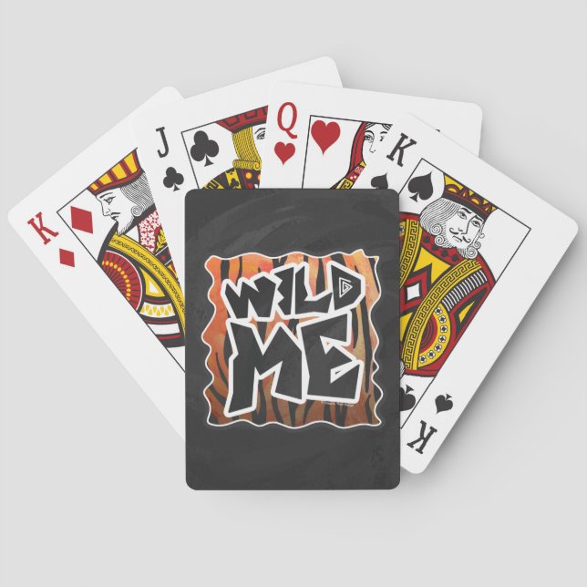 Wild Me Tiger Hot orange and Black Print Playing Cards (Back)