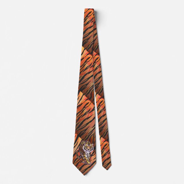 Wild Me Tiger Hot orange and Black Print Tie (Front)