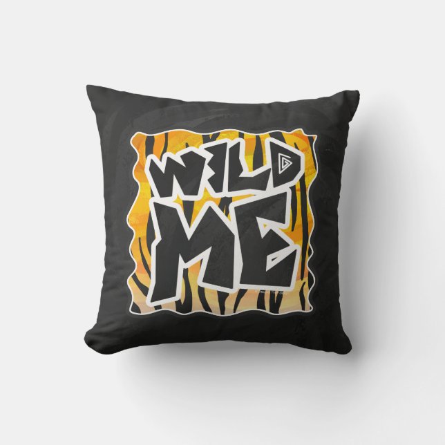 Wild Me Tiger Orange and Black Throw Pillow (Front)