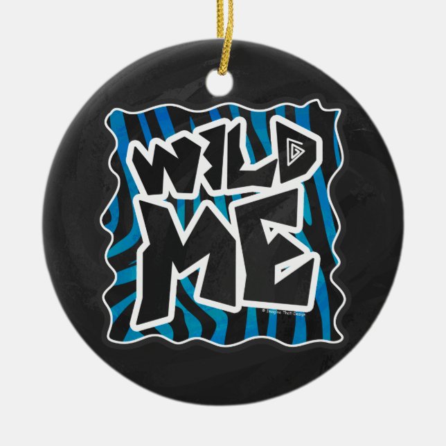 Wild Me Zebra Black and Blue Ceramic Ornament (Front)