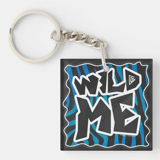 Wild Me Zebra Black and Blue Keychain (Front)