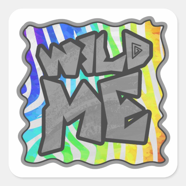 Wild Me Zebra Rainbow and White Print Square Sticker (Front)