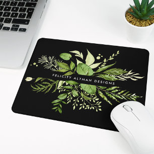 Wild Meadow Black & Green Botanical Personalized Mouse Pad