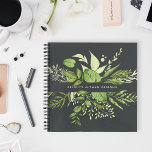 Wild Meadow | Black & Green Botanical Personalized Notebook<br><div class="desc">Elegant botanical logo notebook design features your name and/or business name framed by a border of lush watercolor greenery and leaves in shades of fern and forest green,  on a contrasting rich off-black background.</div>