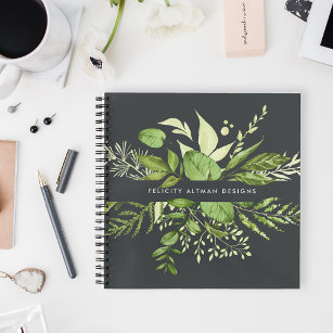 Wild Meadow   Black & Green Botanical Personalized Notebook