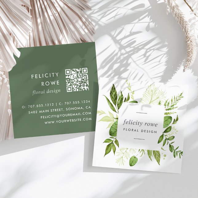 Wild Meadow | Botanical Frame QR Code Square Business Card (Creator Uploaded)