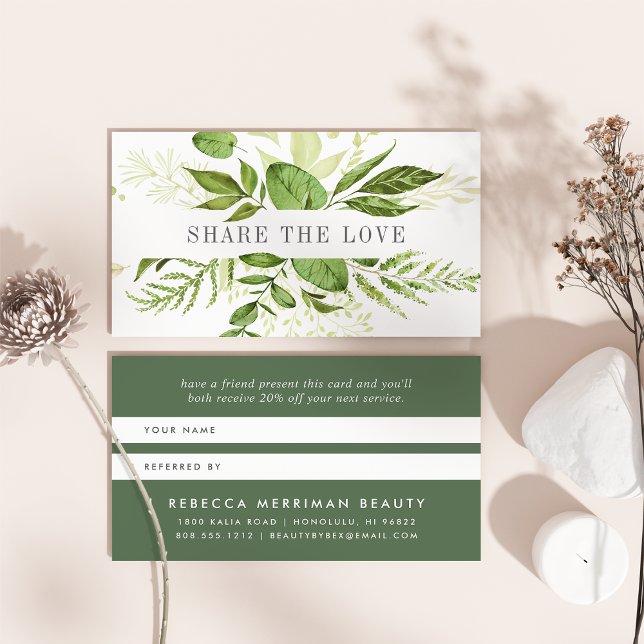 Wild Meadow | Delicate Green Watercolor Botanical Referral Card (Creator Uploaded)