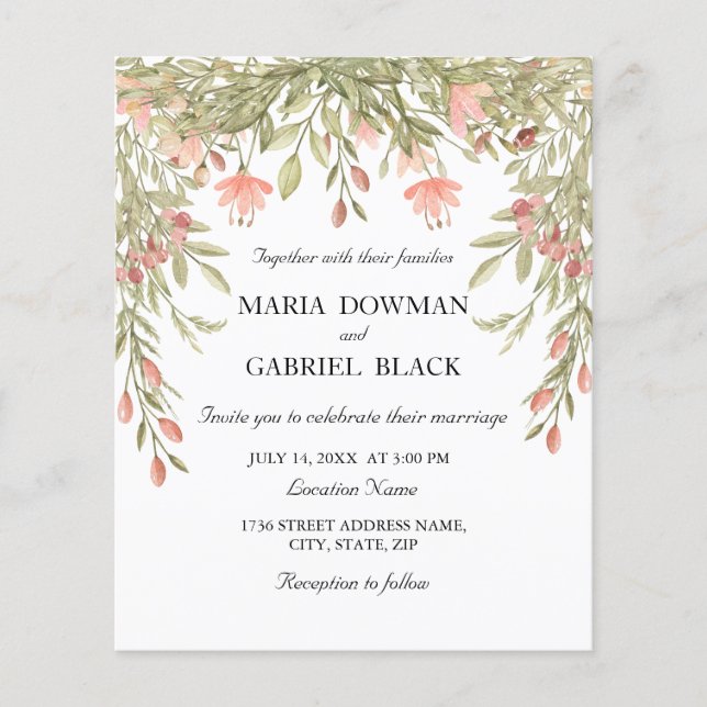 Wild Meadow. Elegant watercolor garland Wedding In Flyer (Front)