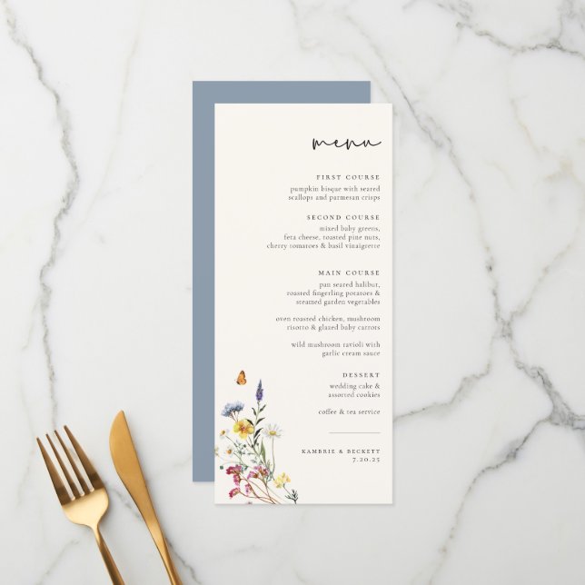 Wild Meadow Floral Wedding Menu (Front/Back In Situ)