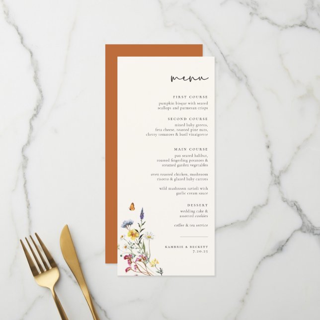 Wild Meadow Floral Wedding Menu (Front/Back In Situ)