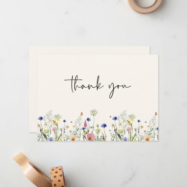 Wild Meadow Floral Wedding Thank You Card (Front/Back In Situ)