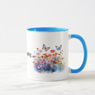 Wild Meadow Flowers with butterflies editable name Mug