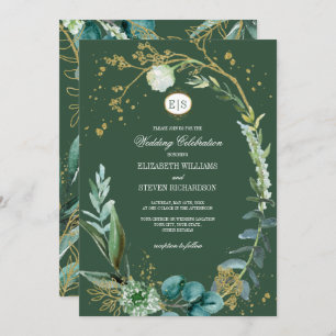 Wild Meadow   Green Botanical Geometric Wedding Invitation