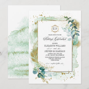Wild Meadow   Green Botanical Geometric Wedding Invitation