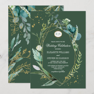 Wild Meadow   Green Botanical Geometric Wedding Invitation