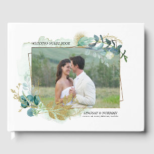 Wild Meadow Green Botanical Photo Wedding Guest Book