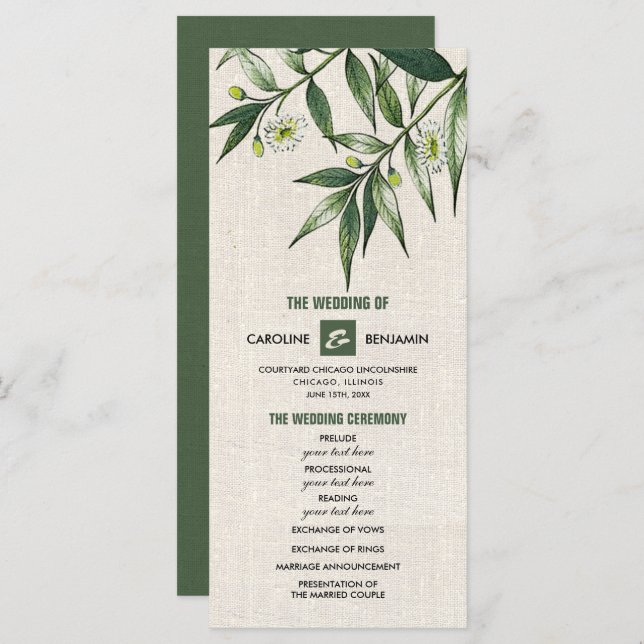 Wild Meadow | Green Botanical Wedding Programs (Front/Back)